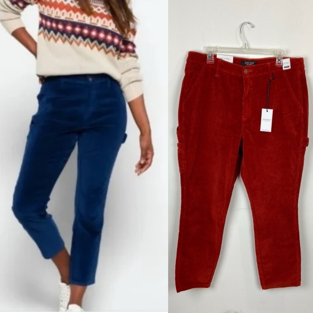 NWT Judy Blue Corduroy High Rise Slim Fit Cargo Pants Red Women’s Size 31